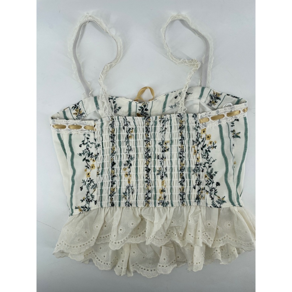 Camisole Top Womens XS White Floral Lace Cottage Country Western Kawaii Coquette - Picture 3 of 8